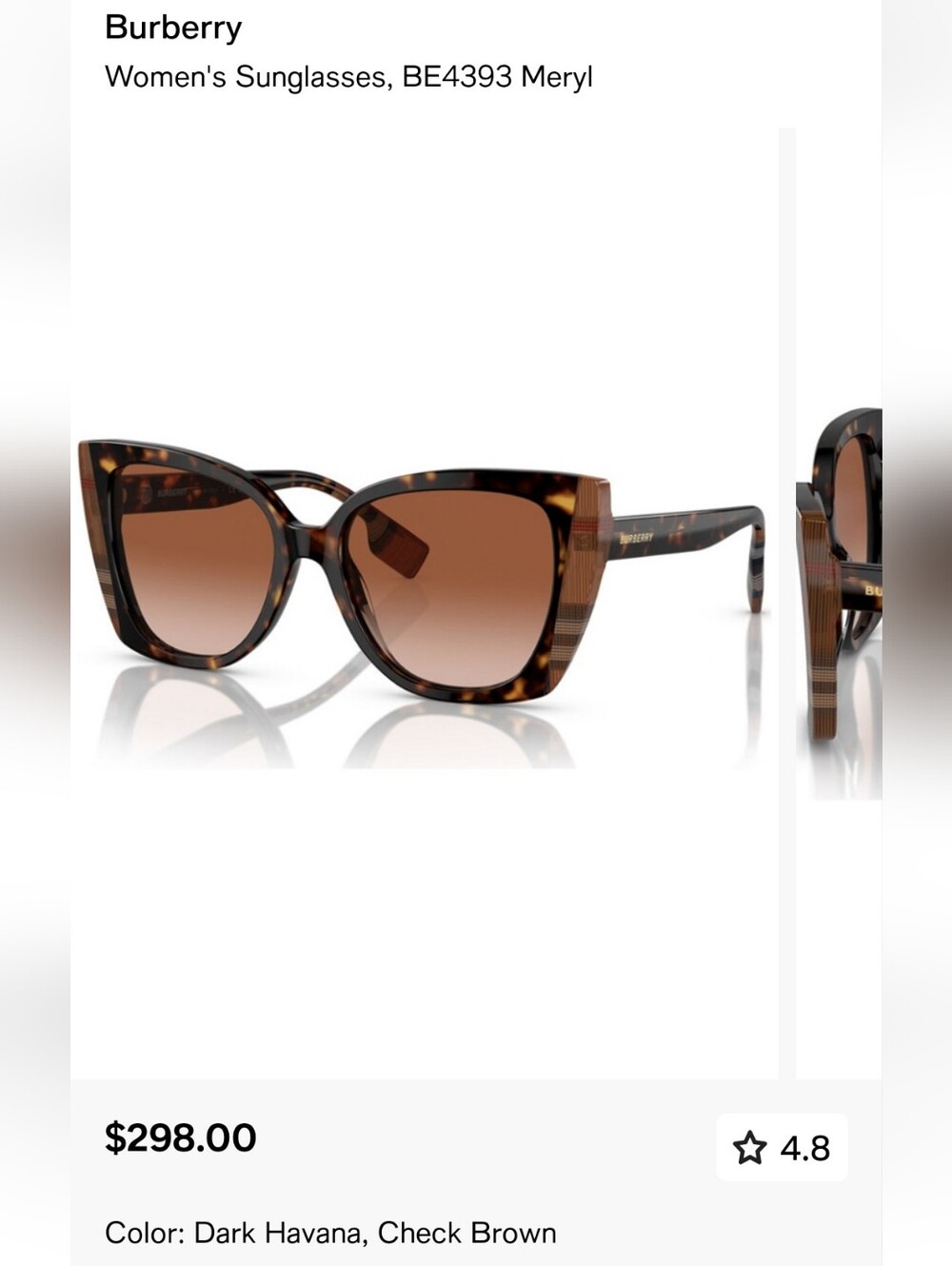 Burberry Meryl Dark Havana Cat-Eye Sunglasses with Brown Gradient Lenses